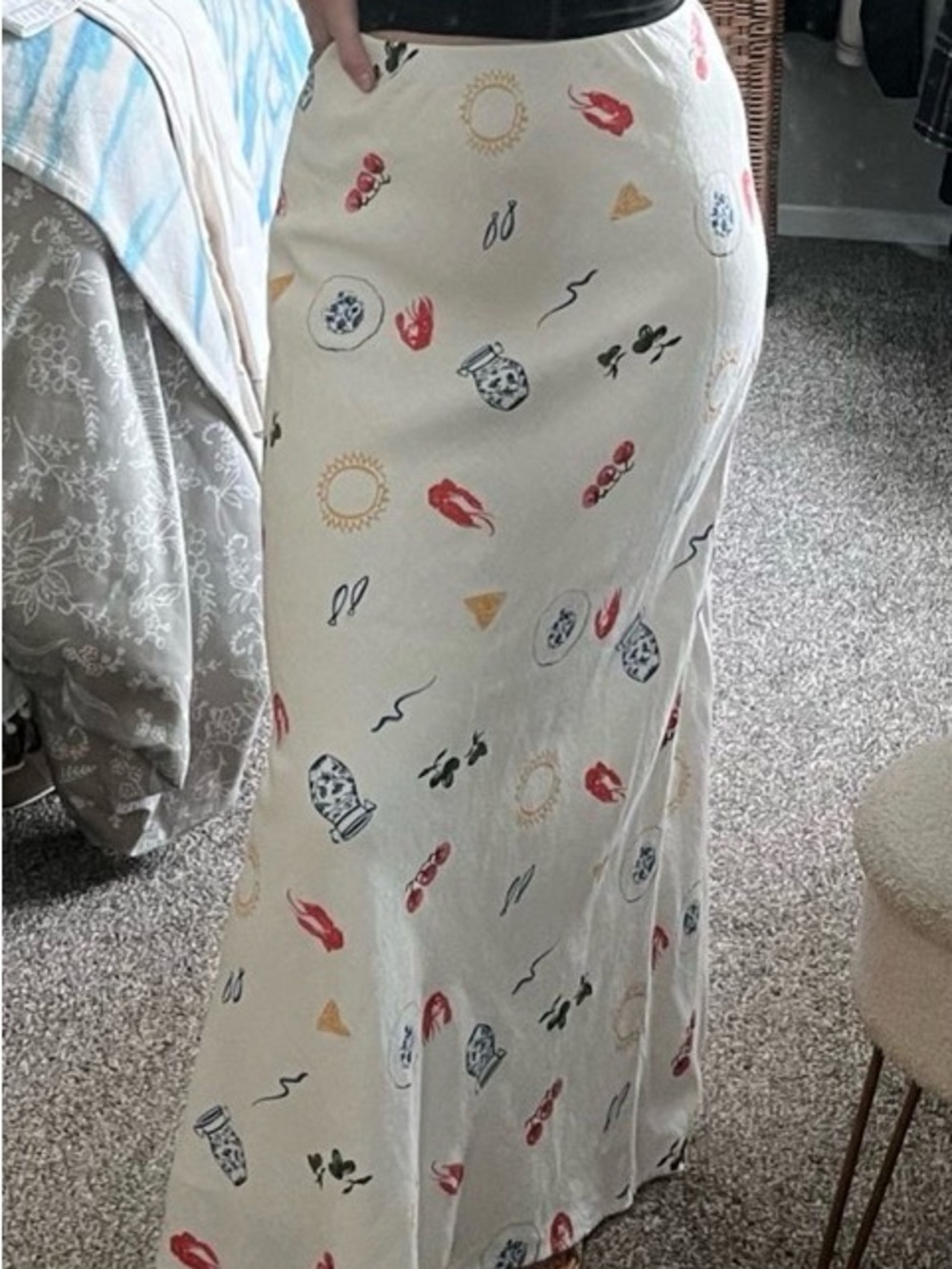 Abercrombie & Fitch Cream Maxi Skirt with Multicolor Motifs